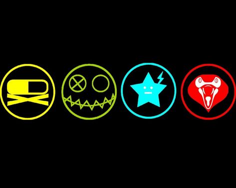 In honor of it being 2019 I kinda want the killjoy symbols but maybe not in color Mcr Symbol, Mcr App Icons, Guitar Pick Art, Party Poison, Joy Logo, Fabulous Killjoys, Themed Tattoos, Electro Shock, Danger Days