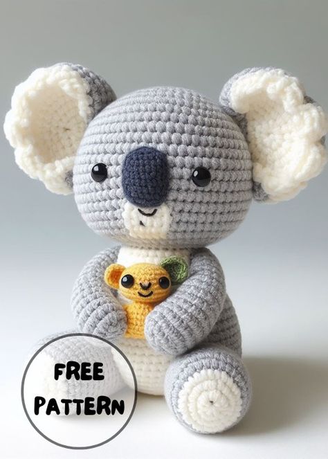 Crochet Kola, Owl Free Crochet Pattern, Free Crochet Bear Patterns, Koala Amigurumi Free Pattern, Crochet Koala Free Pattern, Koala Crochet Pattern Free, Easiest Amigurumi, Crochet Owl Pattern Free, Crochet Koala Pattern