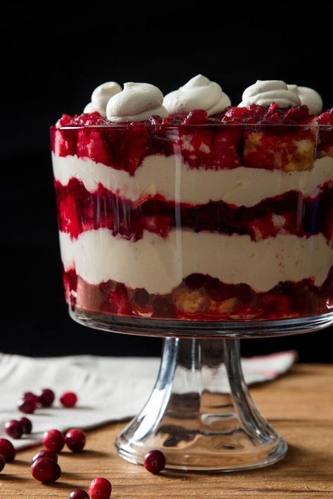 Cranberry Trifle Recipe | With layers of fluffy angel food cake, bittersweet amaro, tart cranberry jam, and creamy whipped mascarpone, this holiday trifle is a celebration of contrasting flavors and textures. #holidays #christmas #christmasrecipes #christmasinspo #seriouseats #recipes Cranberry Trifle, Holiday Trifle, Dessert Trifle, Holiday Desserts Thanksgiving, Trifle Bowl Recipes, Whipped Mascarpone, Trifle Dessert Recipes, Christmas Trifle, Desserts Thanksgiving