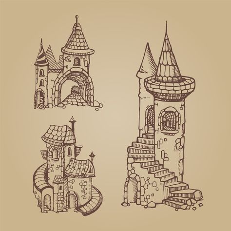 Medieval Castles, Graphic Template, Different Types, Hand Drawn, Castle, Illustrations