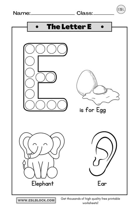 Alphabet Activities Kindergarten Worksheets Free Printable, Letter E Preschool, Letter E Activities, Tracing Letters Preschool, Alphabet Activities Kindergarten, Pre K Worksheets, Alphabet Worksheets Kindergarten, Kindergarten Worksheets Free Printables, Letter Tracing Worksheets