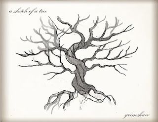 Grimshaw's Sketchbook: December 2009 Twisted Tree Drawing, Simple Tree Tattoo, Gnarled Tree, Drawing Leaves, Watercolor Tattoo Tree, Tree Sleeve Tattoo, Willow Tree Wedding, Leaves Drawing, Tree Wallpaper Iphone