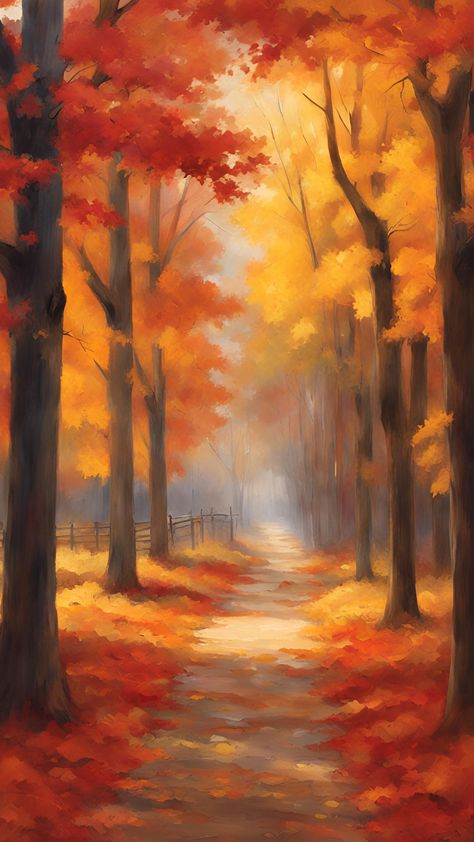 Fall Tree Painting Acrylic Easy, Autumn Paintings Easy, Fall Landscape Drawing, Painting Ideas Autumn, Autumn Scenery Drawing, Autumn Painting Ideas Easy, Autumn Art Painting, Autumn Drawing Ideas, November Painting