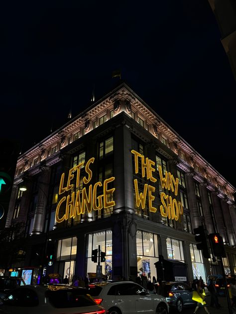 Selfridges, London, UK, night, lights Selfridges Aesthetic, Uk Night, Customer Profile, Selfridges London, Regent Street, London Aesthetic, London Town, Night Aesthetic, London Travel