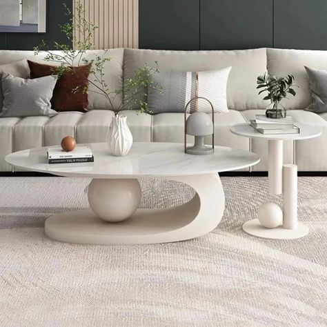 White Center Table with Side Table in Stainless Steel Frame and Italian Composite Marble Top #whiteinteriors #centertable #italiancomposite White Center Table, Marble Center Table, Designer Coffee Table, Designer Coffee, Minimalist Coffee Table, Dining Room Accessories, Centre Table, Marble Table, Classic Interior