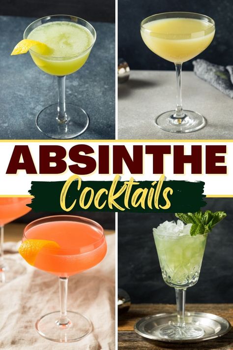 These Absinthe cocktails are unlike anything you've had before. From a necromancer to a fairy godmother to a swamp thing, these drinks are sure to get you ultra-tipsy! Absinthe Cocktail, The Green Fairy, Solstice Party, Swamp Thing, Sweet Cocktails, Fruity Drinks, Green Fairy, Mixed Drinks Recipes, Scotch Whiskey