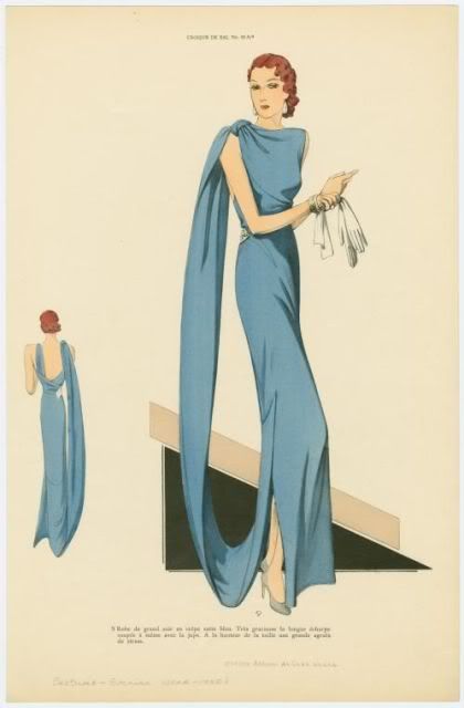 Blue dress Wardrobe Illustration, Art Deco Wedding Dress, Deco Wedding Dress, 1930 Fashion, Patron Vintage, Vintage Hollywood Glamour, Fashion Illustration Vintage, 30s Fashion, 1930s Fashion