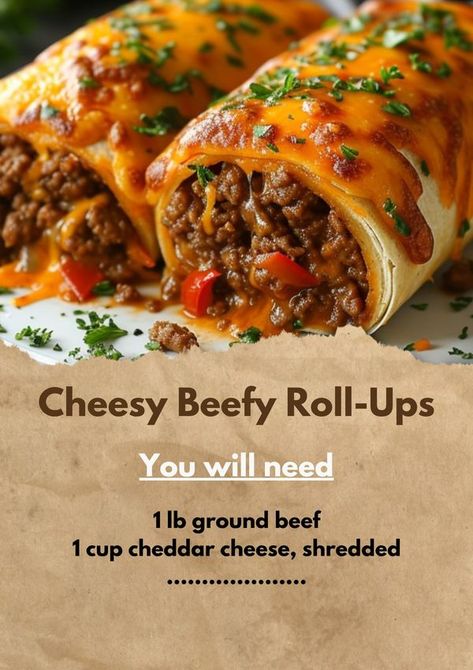 CatchyMeals Family ❤️✨✨ | Cheesy Beefy Roll-Ups | Facebook Cheesy Beefy Rollups, Cheesy Beef Roll Ups, Beef Roll Ups, Cheesy Rolls, Beef Roll, Roll Ups, Parmesan Cheese, Fresh Parsley, Mexican Food