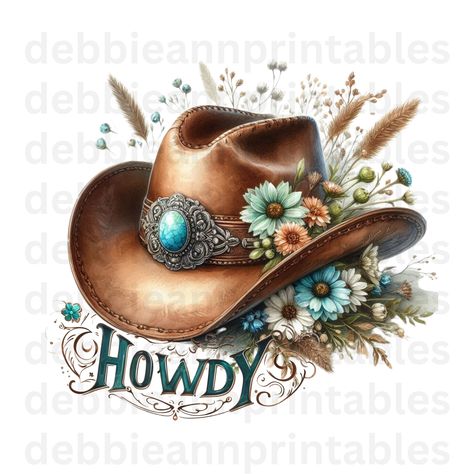 Cowgirl Hat With Flowers, Cowboy Hat With Flowers, Hat With Flowers, Western Designs, Fav Products, Hat Png, Hat Aesthetic, Chapeau Cowboy, Country Theme