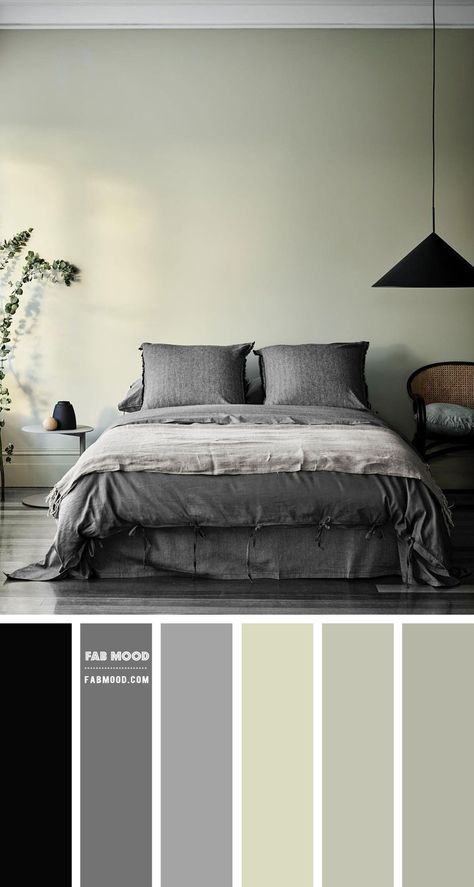 Grey and Sage Bedroom Colour Scheme | Grey and Sage Colour Combo Bedroom Color Schemes Grey, Grey Green Bedrooms, Sage Bedroom, Monochrome Makeup, Bedroom Colour, Sage Green Bedroom, Bedroom Colour Palette, Sage Green Walls, Makeover Bedroom