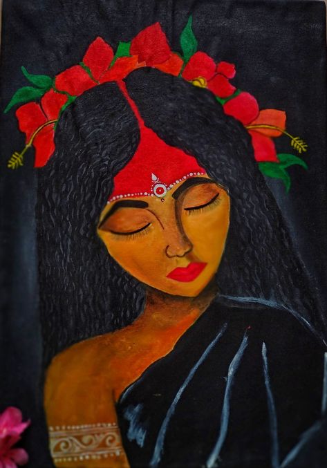 Bengali Aesthetic Painting, Bengali Drawing, Bengali Art Culture, God Drawing, Canvas Art Painting Abstract, Painted Necklace, Bengali Art, Modern Art Canvas Painting, Boho Art Drawings