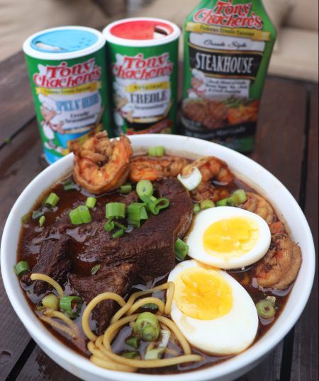 Yakamein - Tony Chachere's Yakamein New Orleans, Yakamein Recipe, Creole Food, Crab Salad Recipe, Noodle Soups, New Orleans Recipes, Cajun Dishes, Flat Top Grill, Cajun Cooking