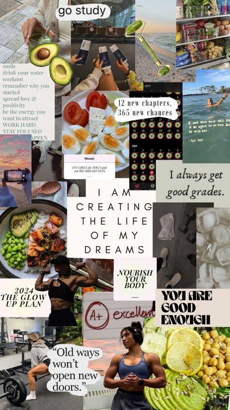 2024 dream board #thatgirl #healthy #2024 #vibes #preppy #gym #food #inspo Happy Lifestyle Aesthetic, Preppy Gym, Healthy Happy Lifestyle, Fitness Vision Board, Vision Board Wallpaper, Life Skills Activities, Dream Vision Board, Gym Food, Water Exercises