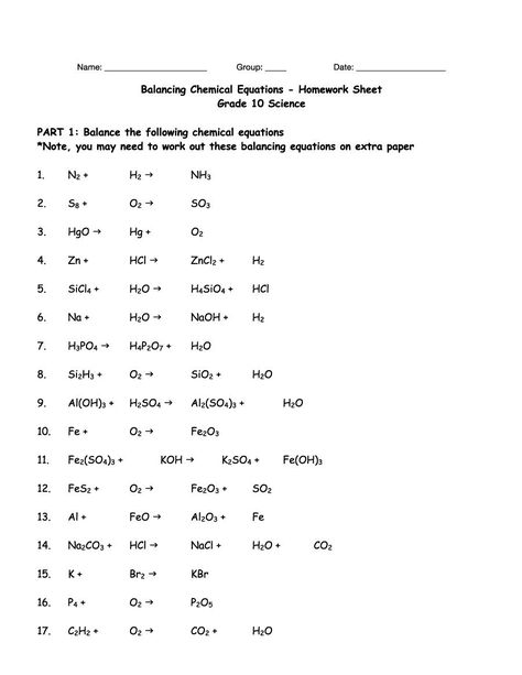 Download balancing equations 08 Balancing Equations Chemistry, Worksheet Design, Balancing Chemical Equations, Equations Notes, Equations Worksheets, Rabbit Facts, Chemical Equations, Literal Equations, Homework Sheet