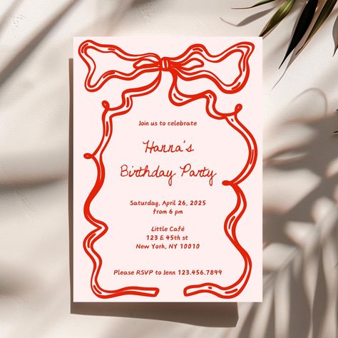 Party Invitation Aesthetic, Invitation Aesthetic, Ribbon Invitation, Valentine Invitations, Red Birthday Party, Romantic Party, Creative Birthday Cards, Romantic Birthday, Ballet Core