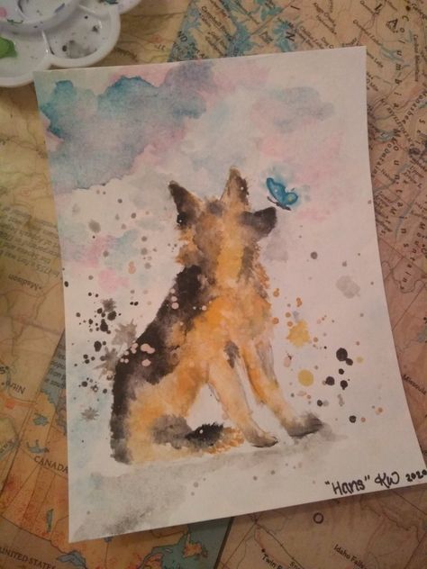 Dog Watercolor Painting Easy, Watercolor Painting Easy, Paw Print Art, Dog Watercolor Painting, Watercolour Ideas, Dog Watercolor, Watercolor Ideas, Painting Inspo, Watercolor Cat