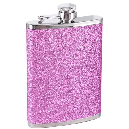 Stainless Steel With Colorful Glitter Hip Flask - Stores 6 Ounces Stainless Steel With Colorful Glitter Hip Flask - Stores 6 Ounces1.njoy our time-tested metal hip flask in any season to quench your thirst on the go.;2.This 6 oz. hip flask fits easily and discreetly in a pocket or a purse.;3.Count on our steel flask's screw-on cap, laser-welded construction, and rustproof black finish.;4.Our pocket flask is perfect as a gift for any occasion from birthdays to anniversaries.;5.This black finish f Pocket Flask, Indoor Bar, Flask Set, Leather Flask, Colorful Glitter, Hip Flask, Gift Card Shop, Pink Leather, Book Gifts