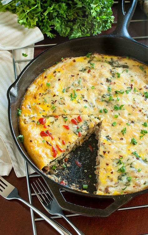 Skillet Sausage, Egg, and Cheese Grits Breakfast Bake Recipe Iron Skillet Breakfast Recipes, Baked Grits, Sausage Grits, Iron Skillet Breakfast, Eggs Casserole, Breakfast Energy, Breakfast Casserole With Sausage, Grits Breakfast, Casserole With Sausage