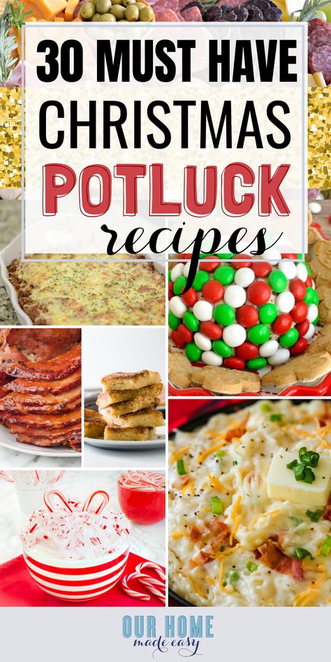 These amazing Christmas potluck recipes are ideal for those who need make-ahead dishes for parties! Click here to see all the recipes. #christmas #dinner #potluck #ourhomemadeeasy Christmas Potluck Recipes, Holiday Party Potluck, Christmas Party Potluck, Christmas Potluck Dishes, Christmas Potluck Ideas, Recipes Christmas Dinner, Dishes For Parties, Holiday Potluck Recipes, Dinner Potluck