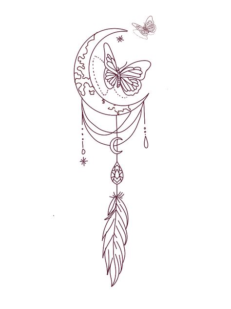 Dreamcatcher Spine Tattoo, Stencil Tattoo Ideas For Women Simple, Moon Dreamcatcher Tattoo, Simple Dream Catcher Tattoo, Unique Moon Tattoo, Gothic Floral Tattoo, Dreamcatcher Tattoo Thigh, Atrapasueños Tattoo, Botanical Tattoo Design