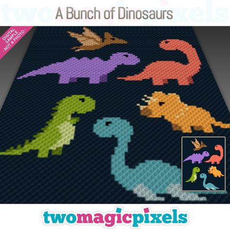 Dinosaur Crochet Blanket, Happy Pikachu, Magic Pixels, Cross Stitch Plastic Canvas, Two Magic Pixels, Cross Stitch Graph, Dinosaur Patterns, C2c Patterns, Pikachu Crochet