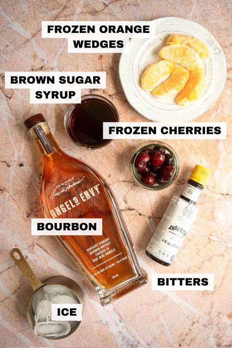 This frozen bourbon old fashioned is your favorite cocktail turned frosty and frozen! It's frozen orange slices, brown sugar syrup, frozen cherries, bitters, bourbon, and ice blended until smooth! Frozen Old Fashioned, Cream Puff Dessert, Ice Blended, Bourbon Old Fashioned, Puff Dessert, Drink Recipies, Pineapple Mint, Brown Sugar Syrup, Cocktails To Try