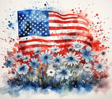 Veterans Day Paintings On Canvas, Memorial Day Watercolor, Flag Watercolor, American Flag Painting, American Flag Art, Flag Painting, Png Art, Flag Day, Flag Art