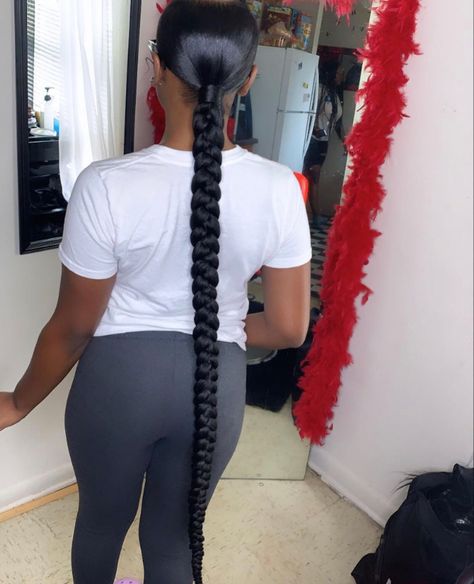 Sleek Low Braided Ponytail Black Women, Long Low Braided Ponytail, Long Single Braid Ponytail, Braided Ponytail Hairstyles Middle Part, Low Braided Ponytail Hairstyles Black Women, Middle Part Braided Ponytail Black Women, Braided Low Ponytail For Black Women, Side Swoop Braided Ponytail, Low Sleek Braided Ponytail