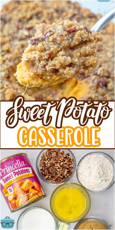 Sweetpotatocasserole Easy, Sweet Potatoe Casserole Recipes, Sweet Potato Pecan Casserole, Canned Sweet Potatoes, Canned Sweet Potato Casserole, Canned Sweet Potato Recipes, Sweet Potato Casserole Crock Pot, Easy Sweet Potato Casserole, Easy Sweet Potato Recipes