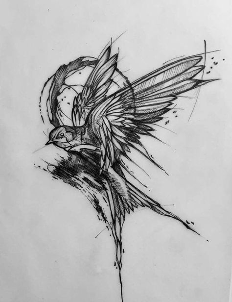 Sketch Style Tattoos, Sparrow Tattoo, Kunst Tattoos, Graffiti Tattoo, Swallow Tattoo, Raven Tattoo, Geniale Tattoos, Hand Tattoos For Guys, Top Tattoos