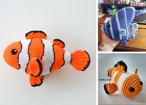 Crochet Dory Pattern Free, Crochet Clownfish Pattern Free, Clownfish Crochet Pattern Free, Angler Fish Crochet Pattern, Crochet Clown Fish Pattern Free, Clownfish Crochet, Crochet Clownfish, Crochet Clown Fish, Puffer Fish Amigurumi