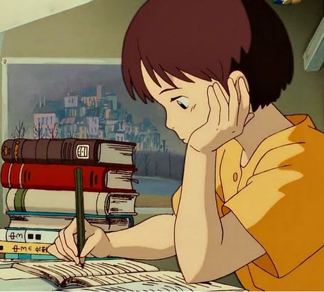 Whisper Of The Heart Icons, Whisper Of The Heart, Anime Icons, Desk, Books, Anime