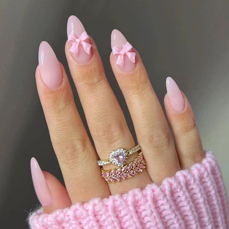 Improve the temperament style of women and girls 24pcs ins style pink bow contain ,1pcs Jelly Glue White French Nails, Nagel Tips, Almond Nail, Nail Art Kit, Nagel Inspo, Amazing Photo, Acrylic Nail Art, Stick On Nails, Style Travel