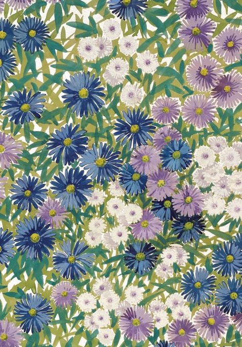 Warner Textile Archive - Michaelmas Daisy, hand-painted paper design from 1929 London Liberty, Michaelmas Daisy, Future Poster, Print Inspiration, Botanical Pattern, Block Printing Fabric, Painted Paper, Pattern Illustration, Floral Botanical