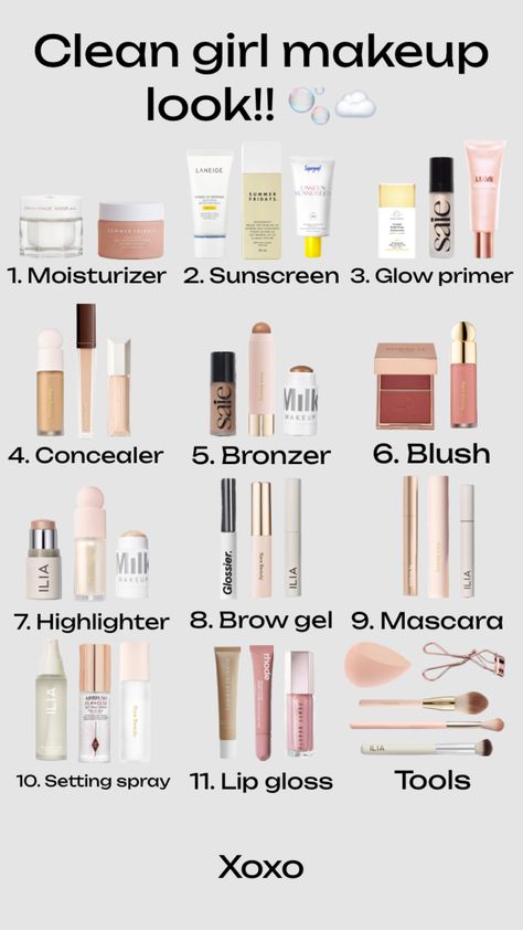 #cleangirl #cleangirlmakeup #makeup #makeuplook #cleangirlaesthetic Makeup Routine Guide, Back To School Makeup, Clean Girl Makeup, Eye Makeup Images, Simple Makeup Tips, How To Do Makeup, Makeup Needs, Makeup To Buy, Milk Makeup