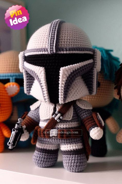 The Mandalorian Amigurumi Amigurumi Star Wars Free Pattern, Mandalorian Crochet Pattern Free, Boba Fett Crochet, Crochet Mandalorian, Mandalorian Warrior, Star Wars Crochet, Armor Helmet, Mandalorian Helmet, Amazing Crochet