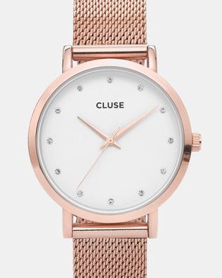 Authentic Watches, Rose Gold Case, Stainless Steel Mesh, Analog Watch, Steel Mesh, Rose Gold Watch, Cluse Watch, White Dial, Metal Bracelets