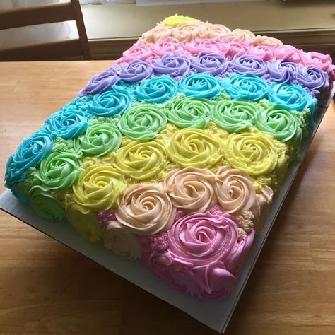 Rainbow Sheet Cake Birthday, Rainbow Sheet Cake, Tye Dye Cake, Rainbow Icing, Sheet Cakes Decorated, Pastel Rectangular, Slab Cake, Bday Themes, Rectangle Cake