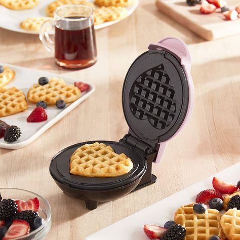 A teensy mini waffle maker that will churn out adorably-sized, perfectly cooked-through waffles in mere minutes — the ultimate birthday treat. Heart Shaped Waffle Maker, Mini Waffle Maker, Waffles Maker, Best Valentine's Day Gifts, Hash Browns, Mini Donuts, Waffle Iron, Waffle Maker, Tiny Kitchen