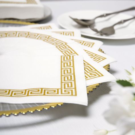 Paper Cocktail Napkins, Key Design, Greek Key, Cocktail Napkins, Paper Napkins, Napkins, Key, Gold, White