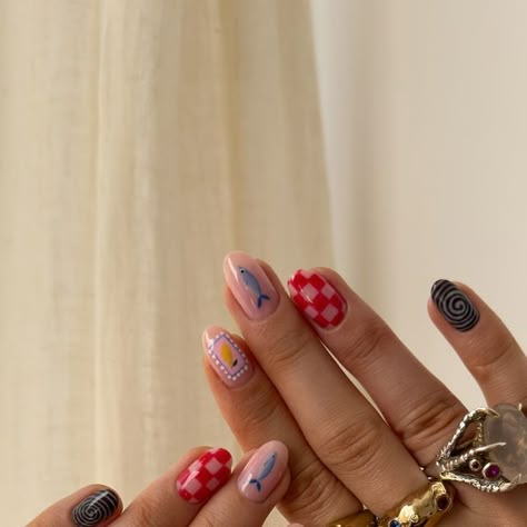 Betsie on Instagram: "welcome to the Italian picnic 🧺 🍋🐟☀️  sardine inspo from @the_gelologist   #nailart #gelnails #gelmani #nailartinspo #fishnails" Sardine Nail Art, Sardine Nails, Dopamine Nails, Italian Nails, Picnic Nails, Italian Picnic, Cutesy Nails, Fish Nails, Wardrobe Building