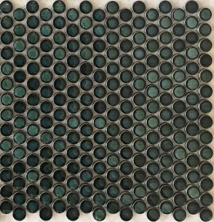 Green Penny Tile, Penny Tile Bathroom Floor, Penny Tiles Bathroom, Green Mosaic Tile, Penny Tile Floors, Penny Floor, Green Tile Bathroom, Cabin Bathroom, Penny Round Mosaic