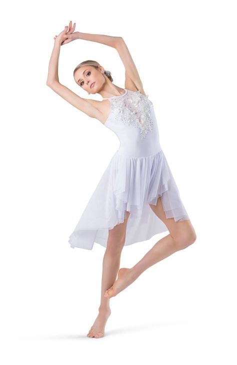 Modern Dance Photography, Ballet Dance Costumes, Cascade Skirt, Cute Dance Costumes, Pretty Dance Costumes, Dance Costumes Dresses, Lyrical Dresses, Contemporary Dance Costumes, White Spandex