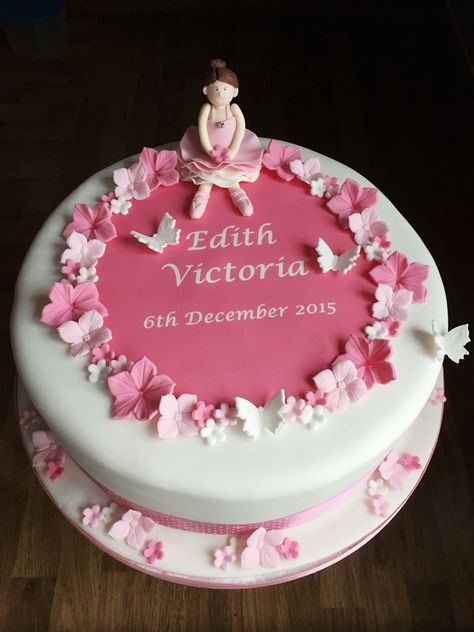 Simple yet very pretty little girls christening cake. This cake can be great for any celebration really, birthday, baptism, baby shower. Christening Cake Girl Soft Icing, Christening Cake Girl, Baptismal Cake, Baptism Cake Girl, Fondant Torte, Floral Cake Design, Butterfly Birthday Cakes, Fondant Cake Designs, Cake Girl