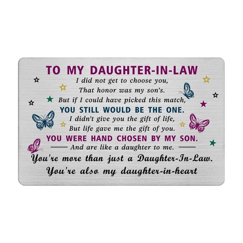 PRICES MAY VARY. Daughter in Law Gifts - As daughter-in-law embarks on this journey of life with our beloved son, we want to express our deepest wishes and blessings for her future together. This exquisite wallet card is a token of our love and appreciation for the role daughter in law plays in our family. Daughter-in-Law Birthday Gifts - Unique design and warm words make the gift perfect for your beautiful daughter in law, which can bring her smile, joy and comfort. Daughter in Law Card - When Birthday Poems For Daughter, Message To Daughter, Daughter In Law Birthday, Free Wedding Cards, Daughter Poems, Birthday Daughter, Christmas Gift Daughter, Law Christmas, Wedding Anniversary Presents