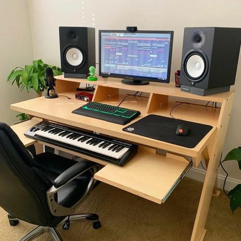 Home Studio Music Ideas, Beat Production, Music Studio Desk, Recording Studio Furniture, Recording Studio Desk, Computer Table Design, Home Studio Desk, Piano Desk, Music Desk