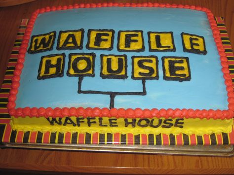 waffle house cake Waffle House Party Theme, Waffle House Party, Waffle House Birthday Party, House Anniversary, Restaurant Birthday, Hunting Cake, House Cake, Waffle House, Fairy Party