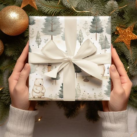 "Add a touch of rustic charm to your holiday gift-giving with our "Cozy Christmas: Beige and White Watercolor Bear & Tree Wrapping Paper." This delightful wrapping paper features a heartwarming watercolor illustration of a bear and a Christmas tree against a soothing beige and white backdrop. Green Christmas Wrapping Paper, Green Christmas Wrapping, Sage Green Christmas, Holiday Wrapping Paper, Christmas Tree Pattern, Holiday Gift Wrap, Watercolor Trees, Vintage Christmas Tree, Christmas Wrapping Paper