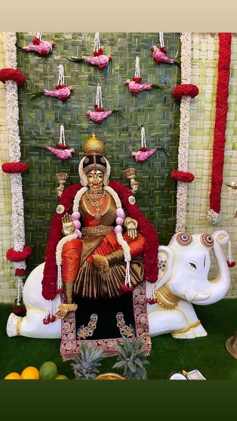 Indian Wedding Decor Inspiration Ganesh Chaturthi Decoration, Home Flower Decor, Pooja Decoration, Indian Wedding Decor, Hindu Calendar, Wedding Hall Decorations, Ganapati Decoration, Flower Garland Wedding, Married Women