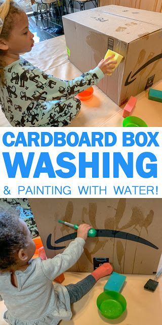 Toddler Approved!: Cardboard Box Paint and Wash with Water Easy Activities For Toddlers, Recycling Activities, Toddler Painting, Waterproof Picnic Blanket, Easy Toddler Activities, Cardboard Box Crafts, Fun Activities For Toddlers, Toddler Classroom, Creative Curriculum